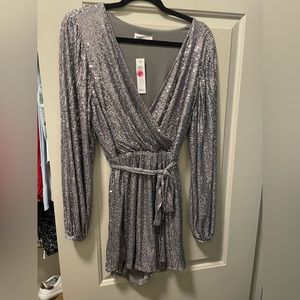 Sparkly Silver Long Sleeve Romper size large NWT